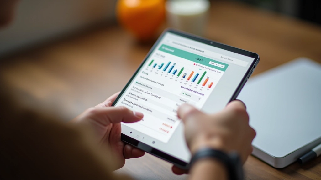 Smartphone auf Schreibtisch zeigt eine Budget-App-Oberfläche mit Ausgabendiagrammen
